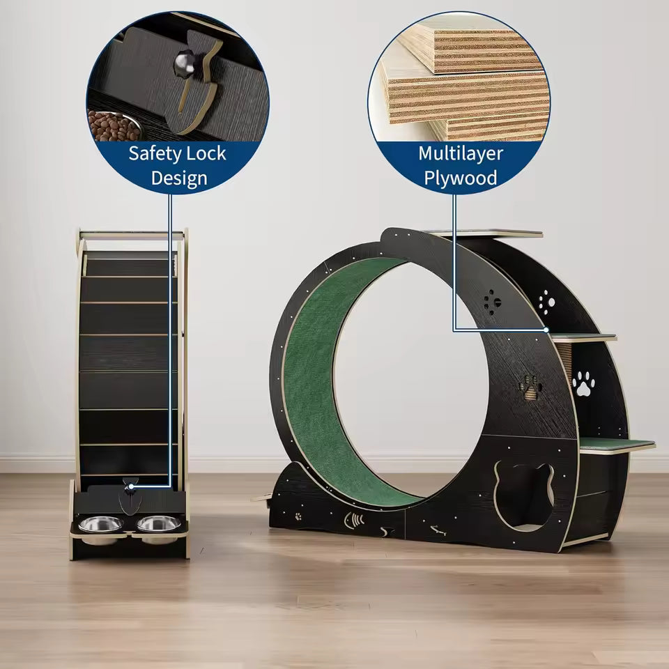 6-In-1 Cat Exercise Wheel for Indoor Cats, Large Quiet Cats Running Wheel with Robust Scratching Post,Detachable, Customized