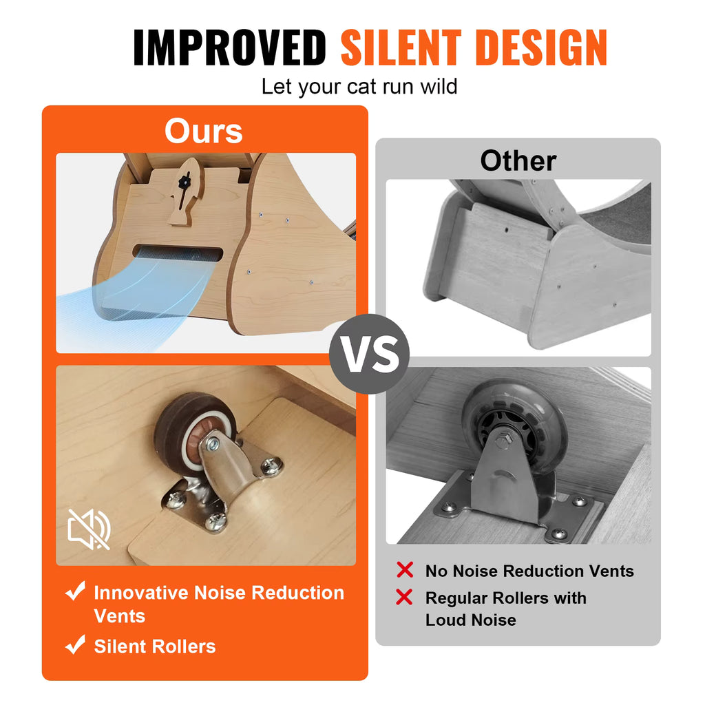 Wooden Cat Exercise Wheel Large Cat Treadmill Wheel for Indoor Cat Running Wheel with Detachable Carpet& Cat Teaser